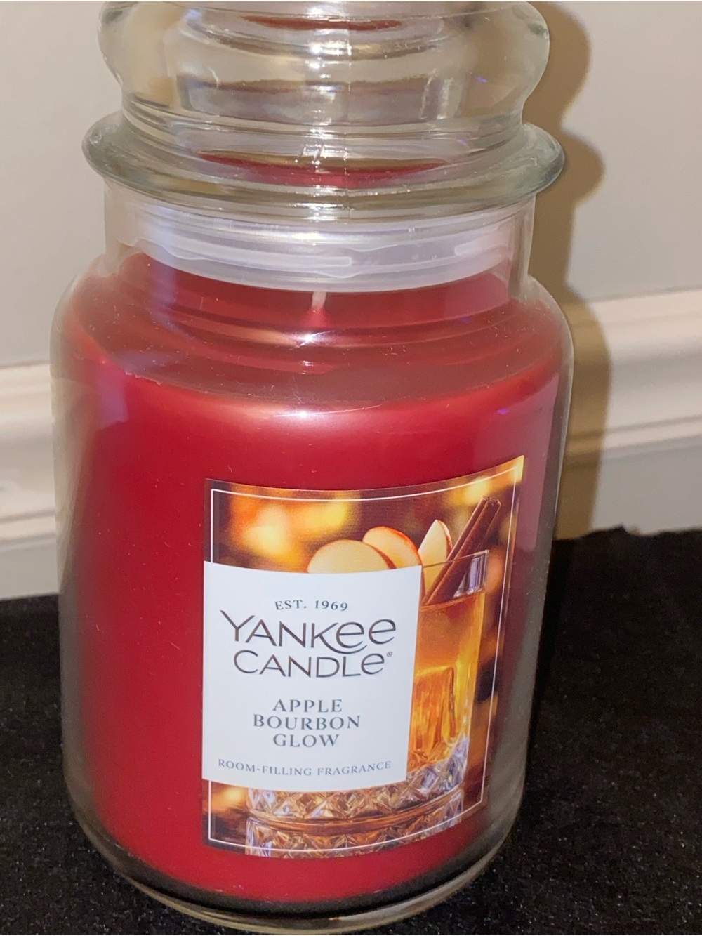 Yankee Candle Apple Bourbon Glow Jar Candle - Red